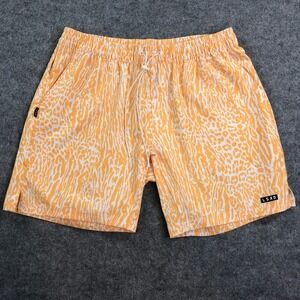 Lskd Mens Shorts L Orange Warm Apricot Abstract Animal Print Stretch Drawstring